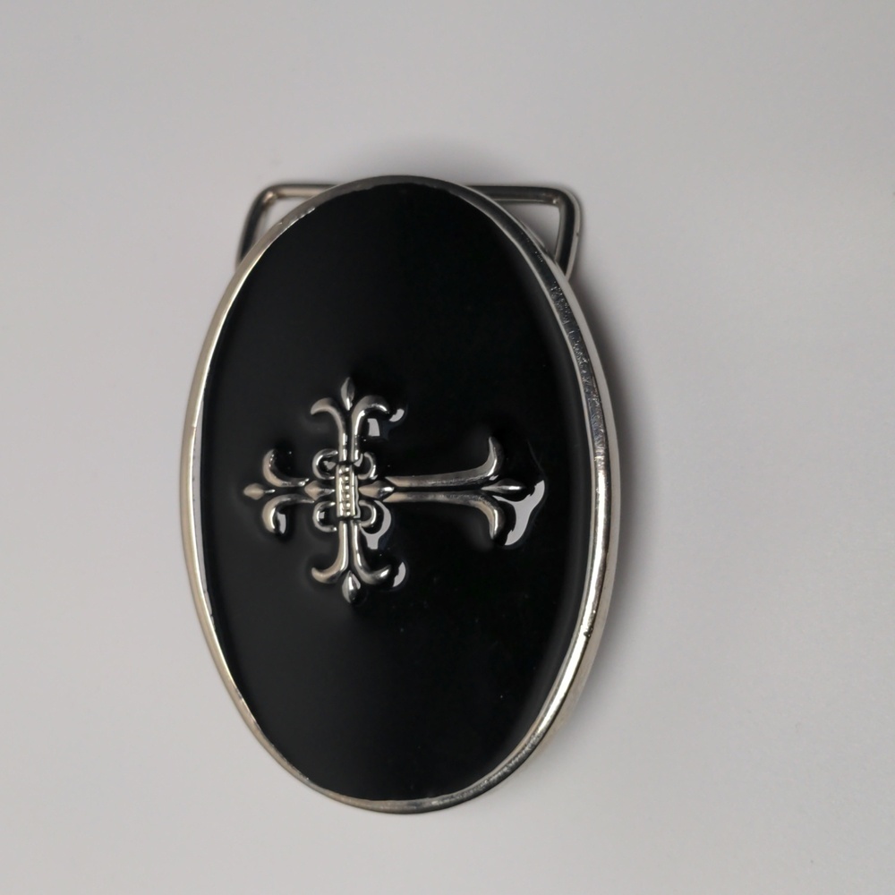 Enamel Belt Buckle Gothic Cross 3.5" B51 Mold Circa 1970 EUC Biker